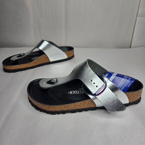 Birkenstock Shoes - NWT Birkenstock Women's Gizeh Big Buckle Sandals Metallic Silver